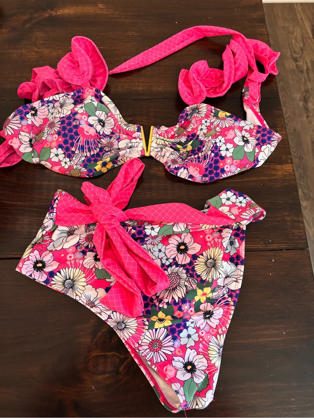 Floral Pink Ruffle Two-Piece Bikini